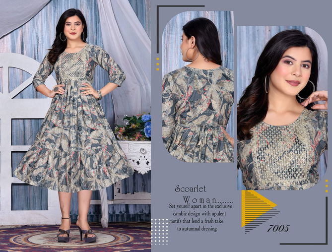 Ft Flower Fashion Foil Printed Embroidered Kurtis Catalog
